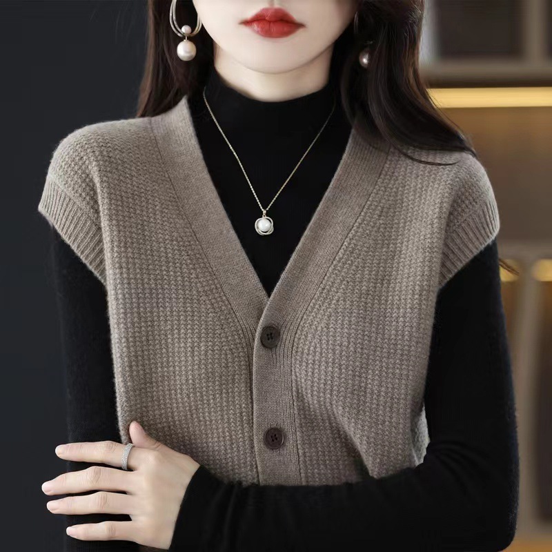 2024 primavera y otoño nuevo retro con cuello en V Chaleco de punto suelta desgaste exterior overwear chaleco suéter de las mujeres