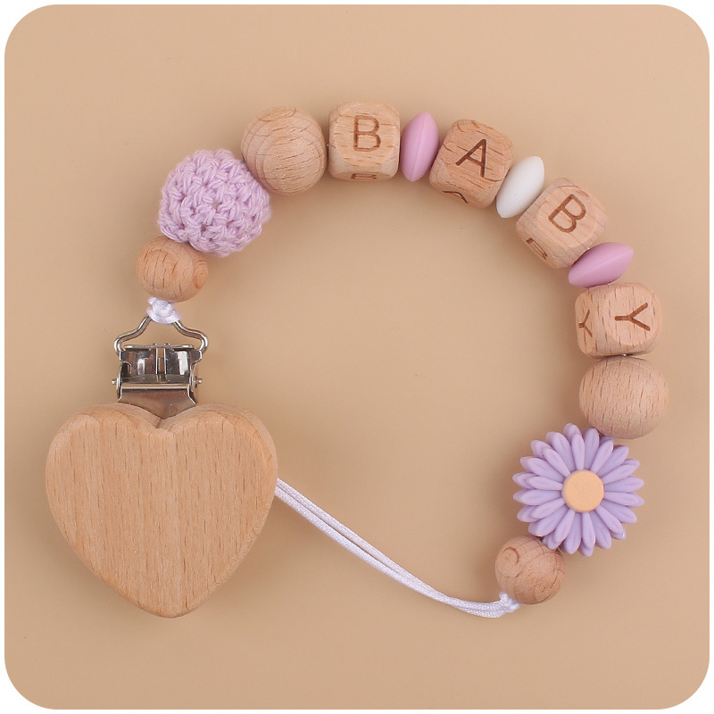Nuevo bebé haya melocotón corazón calmante bebé DIY dibujos animados Margarita cuentas de silicona mordedura pezón cadena