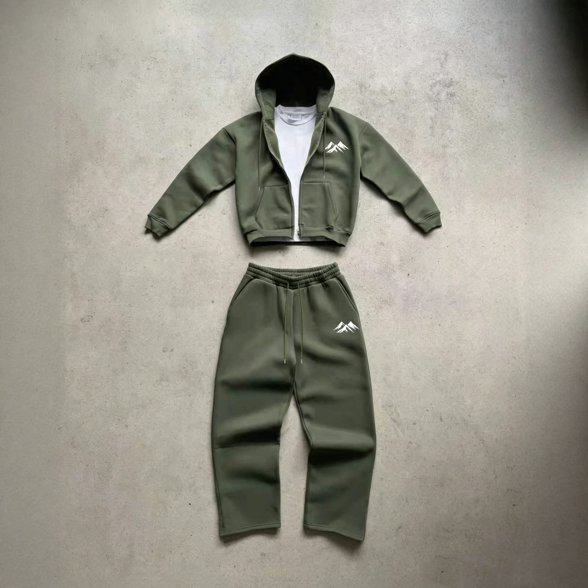Men's Mountain Print Hooded Zip Up Sweatshirt And Sweatpants Two Piece Set Casual Streetwear & Outdoor Sports_viptrois.com