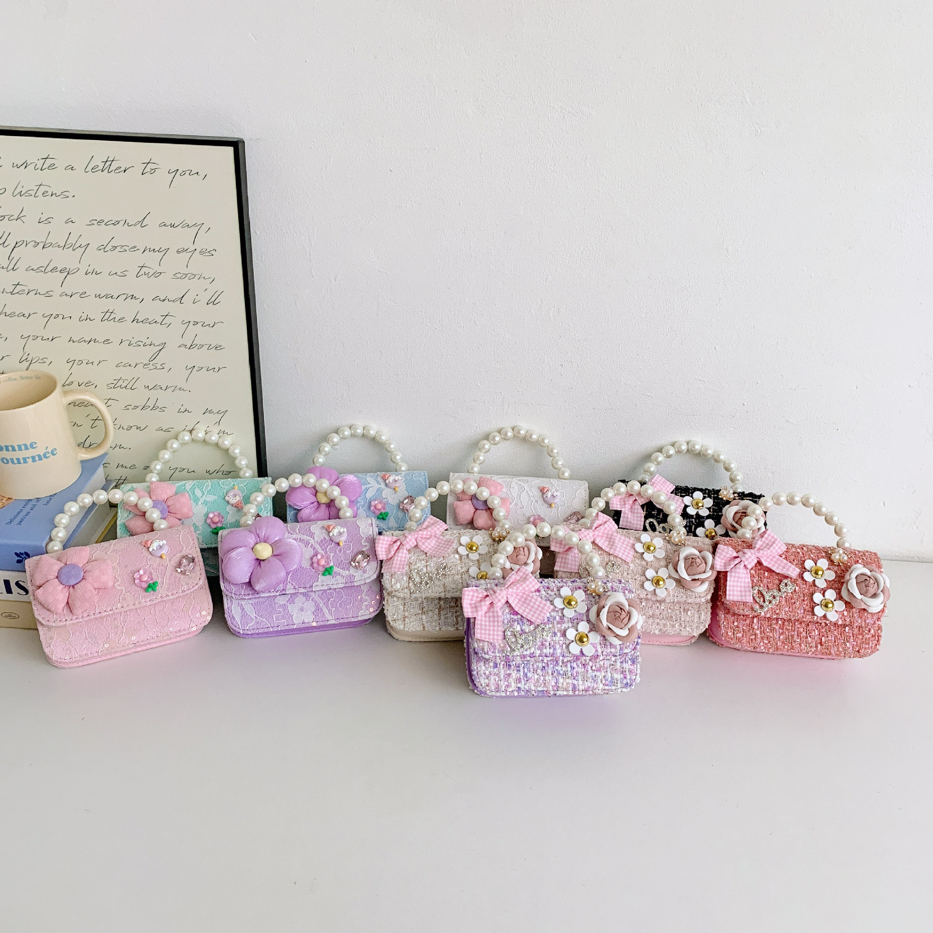 New Cross-Border Korean Version Bow Children's Bag Small Chanel-Style Camellia Shoulder Bag Pearl Handheld Versatile Crossbody Bag