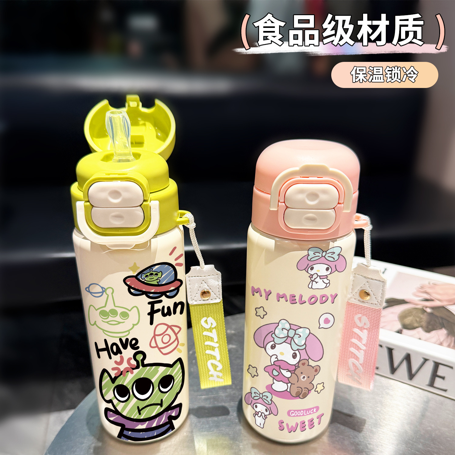 Nueva taza de agua de acero inoxidable 316 taza de doble bebida Kitty Kitty Melody caricatura adorable nueva taza de cubierta de bomba Fu Xing