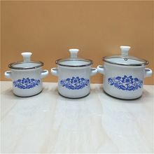 加厚搪瓷深锅迷你小高桶锅 双耳平底小汤锅 热奶锅煤气电磁炉通用