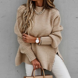 Aliexpress Amazon Cross-Border E-Commerce 2025 Autumn and Winter Loose Lazy Style Long-Sleeved Pullover Knitted Sweater for Women