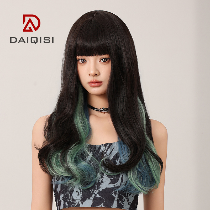 Wig Women's Long Hair Hanging Ear Spotted Long Curly Hair Natural Full Head Cover Hanging Ear Wavy Air Bangs Full Top Hair Cover