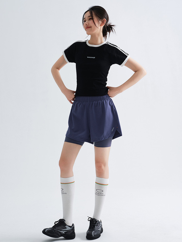 户外假两件运动短裤女夏季大码速干三分休闲裤宽松二合一骑行裤子|undefined