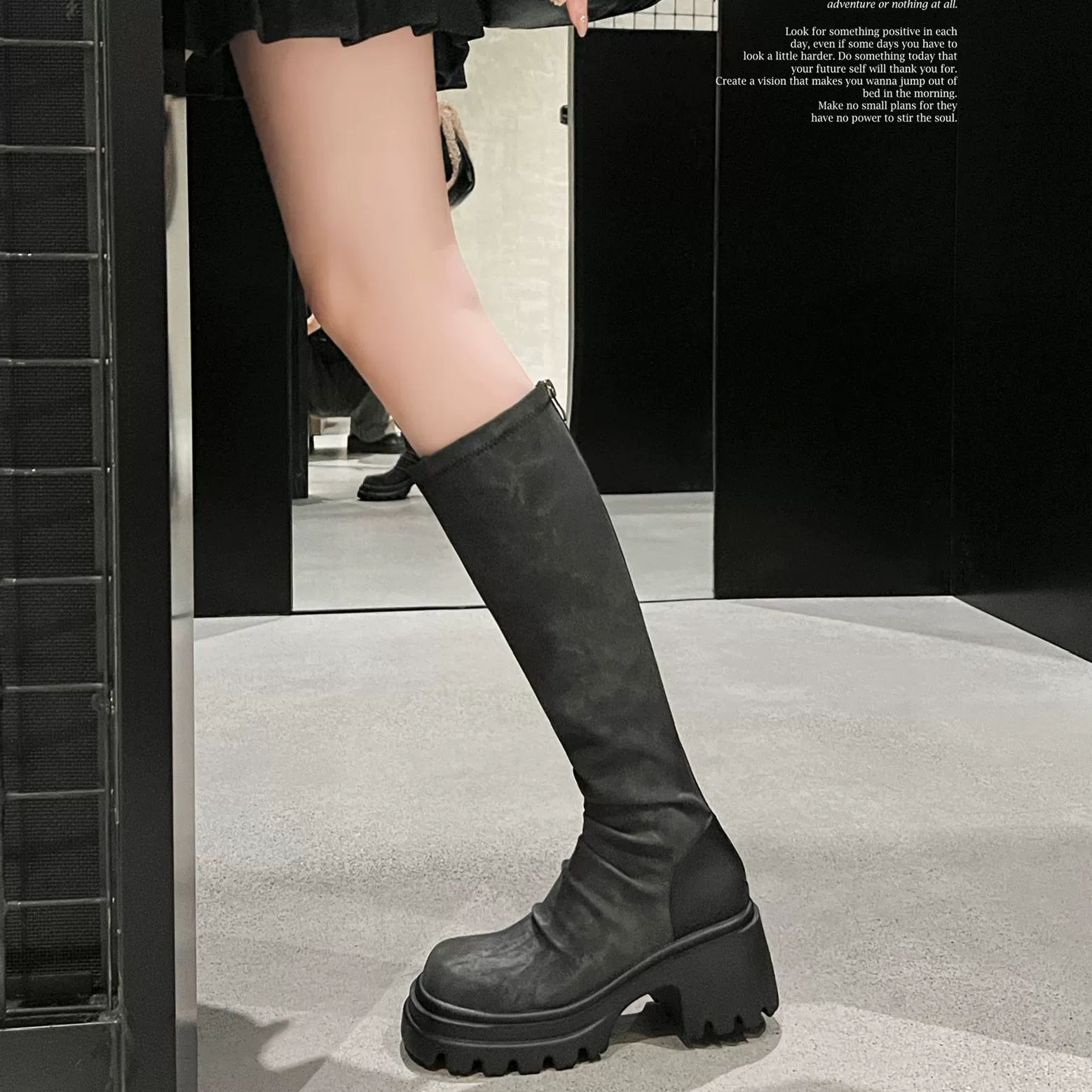 High demi-season high boots platform, fitted, soft sole