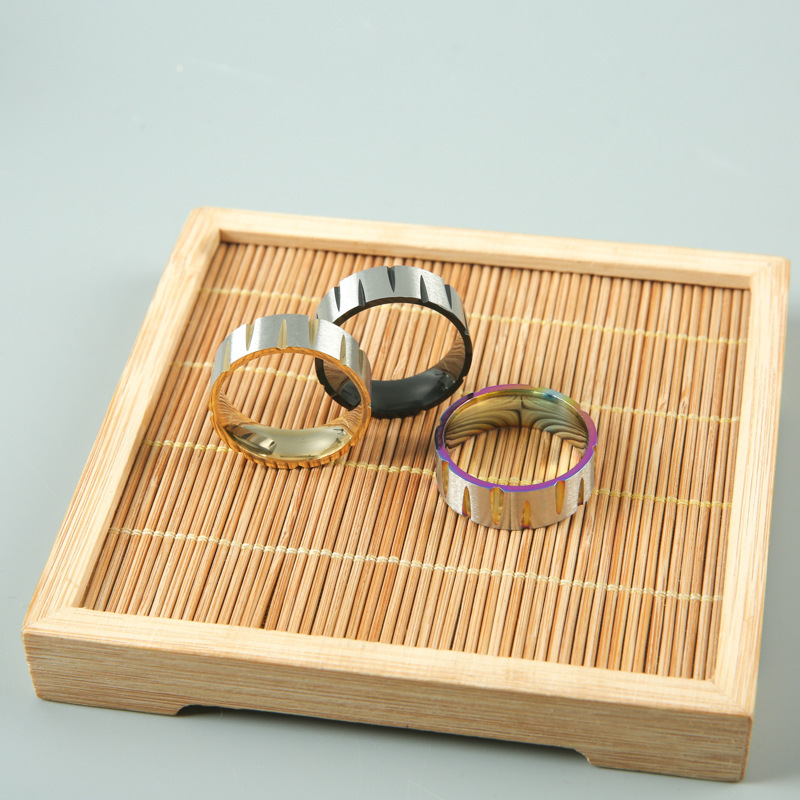 Shengxi Cross-Border New European and American Popular Stainless Steel Victory Ring Vacuum Electroplating Colorful Brushed Jewelry Dog Teeth Shengxi Cross-Border New European and American Popular Stainless Steel Victory Ring Vacuum Electroplating Colorful Brushed Jewelry Dog Teeth