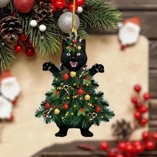 Creative Christmas Acrylic Black Cat Pendant, Exquisite and Practical Christmas Tree Decoration, Can Be Hung as a Christmas Ornament