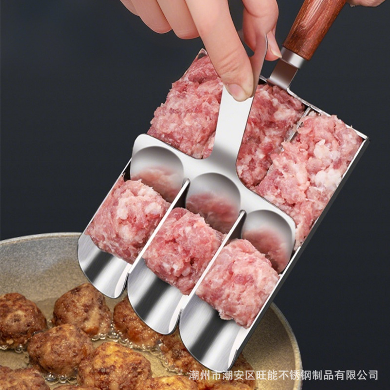 跨境批发家用304不锈钢肉丸制作器 四联饭团肉馅料理挖勺虾滑模具|undefined