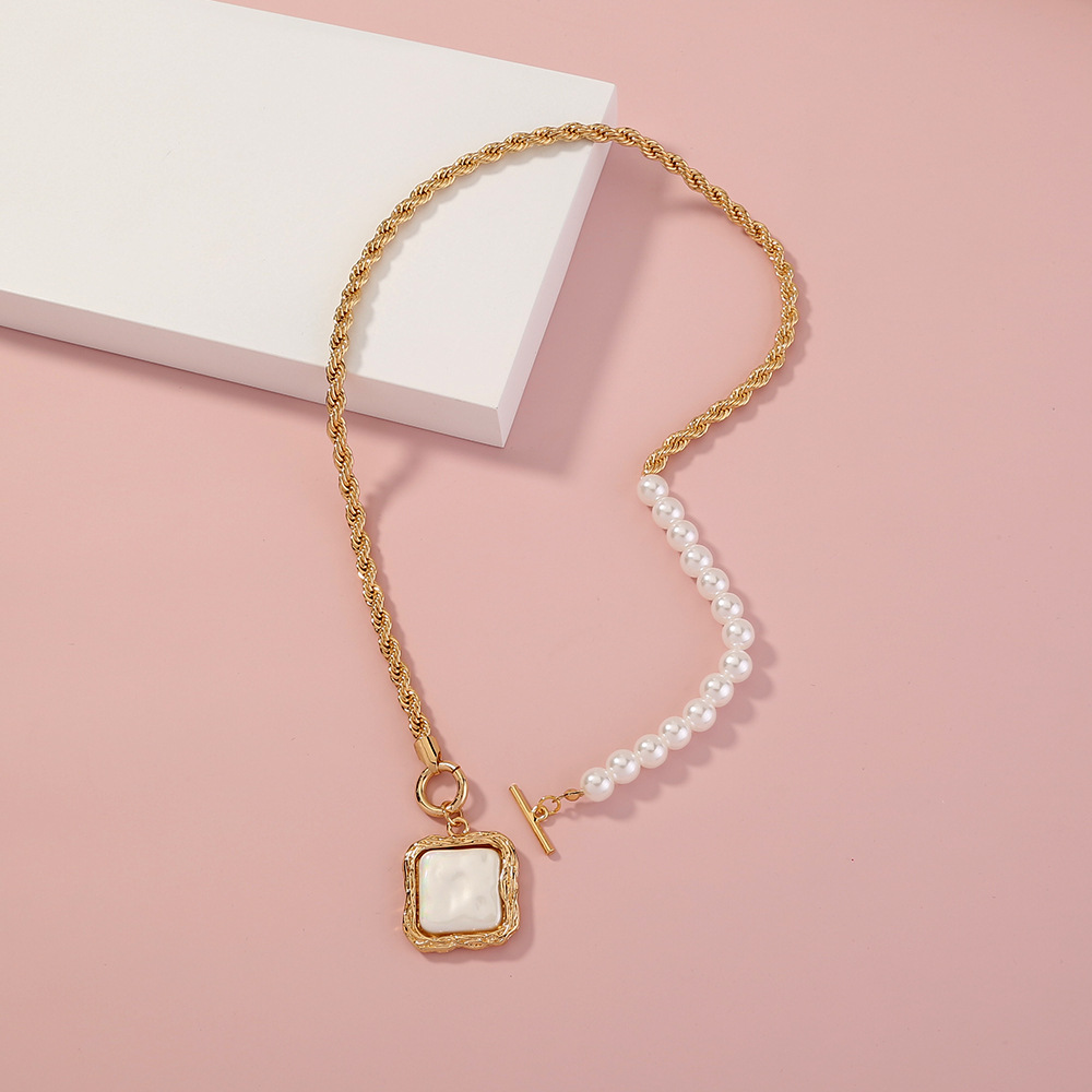fashion retro baroque imitation pearl geometric alloy necklace