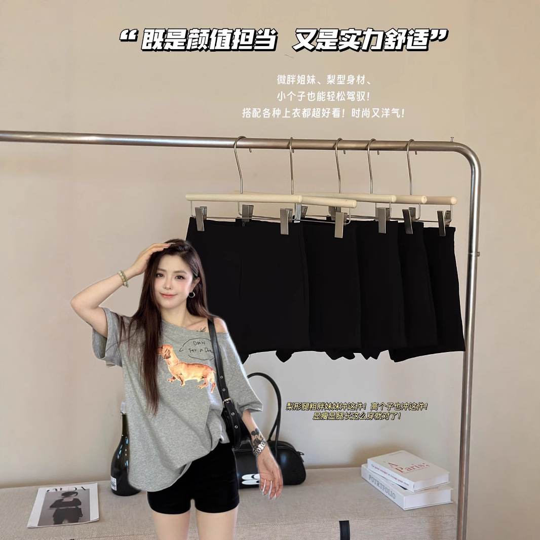 东大门8904辣妹裤夏季黑色直筒弹力牛仔短裤轻薄修身显瘦休闲短裤