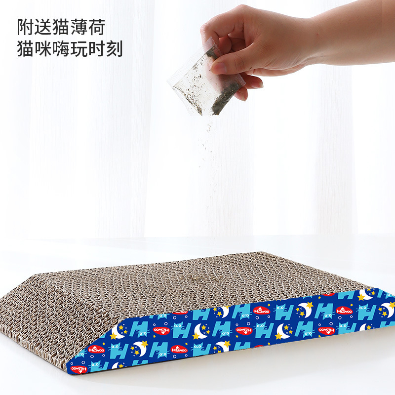 Tablero del rasguño del gato fábrica en la acción al por mayor Hawo alta densidad trapezoidal papel corrugado catnip gato juguete corrugado gato garra tablero