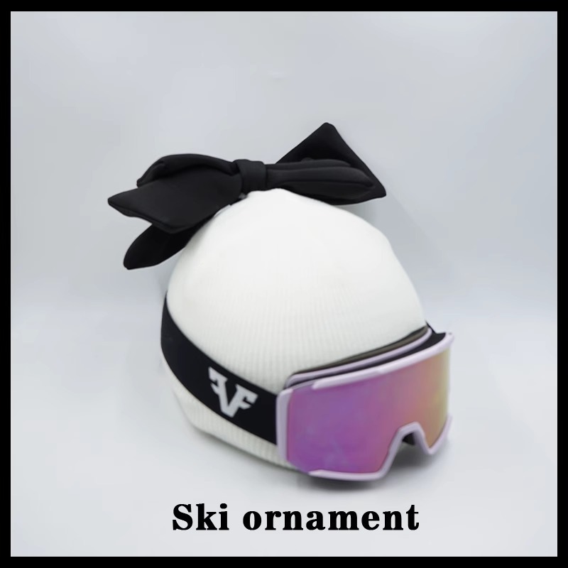 Black Double Layer Bow Ski Hat Helmet Cover Handmade Accessories