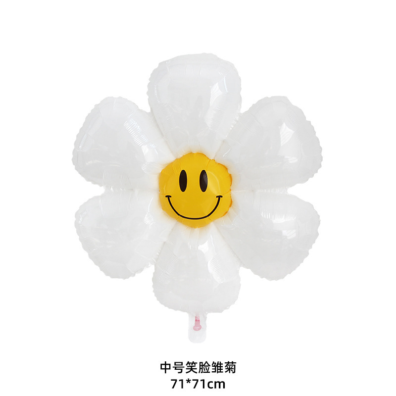 网红Ins风铝膜笑脸小雏菊气球 白色六瓣花鸡蛋花拍照道具生日