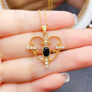 New natural black crystal pendant S925 silver inlaid main stone 4*6mm Joker net red explosions women's jewelry wholesale