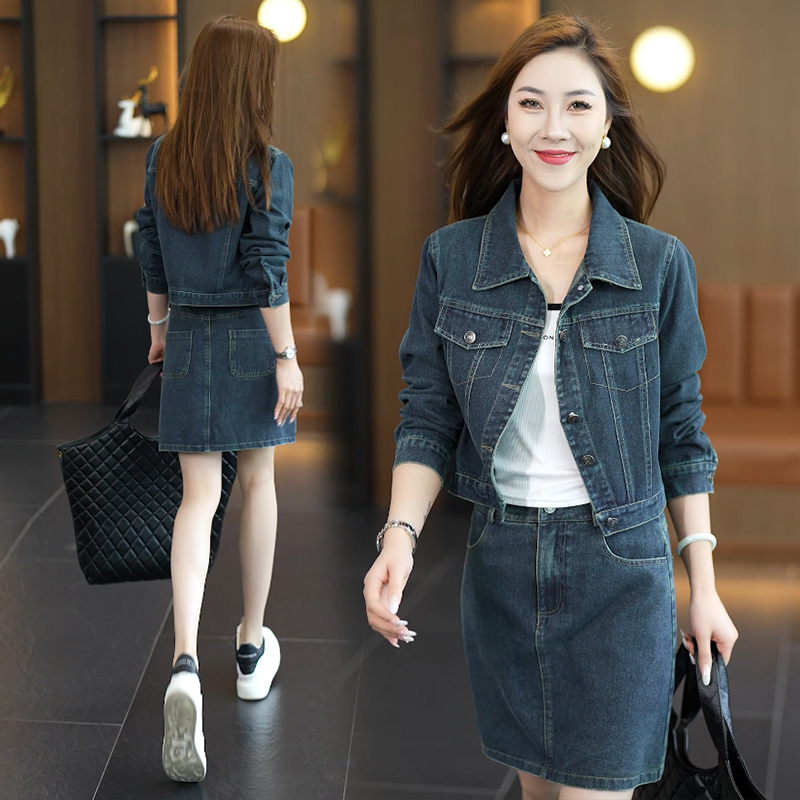 Fashionable Denim Suit Dress for Women 2026 Spring and Autumn New Stylish Slim-Fit Short Jacket and Dress Two-Piece Set Fashionable Denim Suit Dress for Women 2026 Spring and Autumn New Stylish Slim-Fit Short Jacket and Dress Two-Piece Set