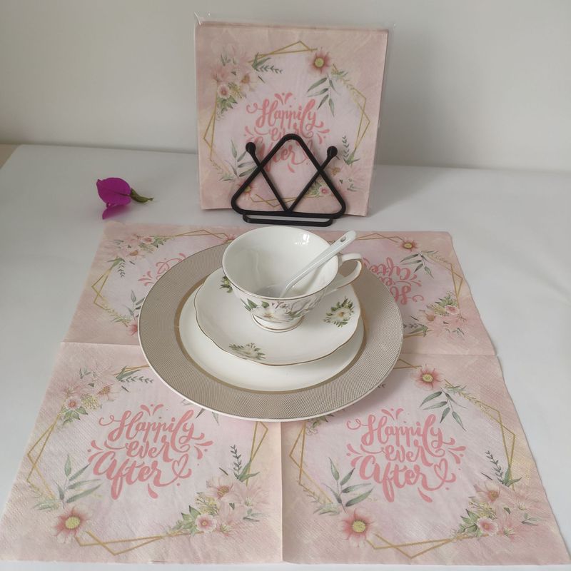結婚式のテーマのカラフルなナプキン 33 センチメートル純粋な木材パルプピンク新鮮なホテルの結婚式の宴会の装飾プリントナプキン|undefined