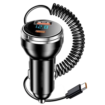 car charger one-to-three belt: Mobil şarj cihazları - 100w-wire-type-c-qc30-single-c-spring-wire