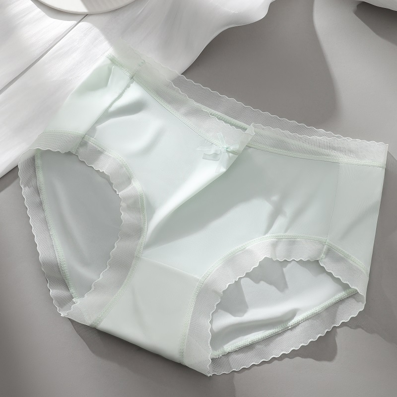Entrepierna de algodón transpirable de verano para mujer Mediados de cintura linda chica borde de encaje triángulo pantalones cortos cabeza chica ropa interior sin costuras