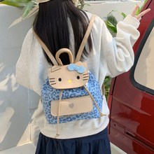 韩版休闲简约抽带翻盖女生小包包甜美豹纹猫咪双肩包卡通可爱书包