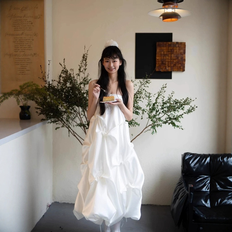 French-Style Light Wedding Dress, Bride's Toast Dress, Banquet Gown, Strapless Forest-Style Daily Engagement Party Dress, Light Luxury Niche