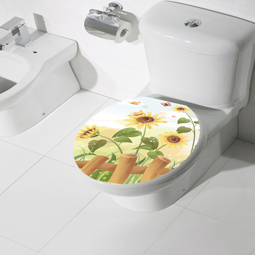 新款创意卫生间厕所装饰贴画马桶花朵向日葵白膜不透明材质 RY-9