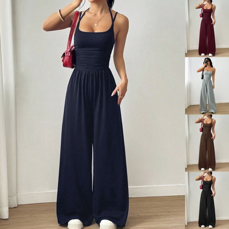 Women's Clothing Cross-Border Foreign Trade Spring and Summer Solid Color Fashion Casual Strapless Jumpsuit Wide-Leg Loose Style Women's Clothing Cross-Border Foreign Trade Spring and Summer Solid Color Fashion Casual Strapless Jumpsuit Wide-Leg Loose Style
