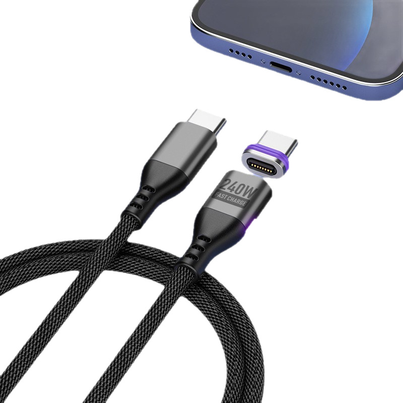 Manyetik hızlı şarj veri kablosu 240W çift Tip-C arayüzlü PD hızlı şarj kablosu Android, Apple ve Huawei cep telefonları için uygun