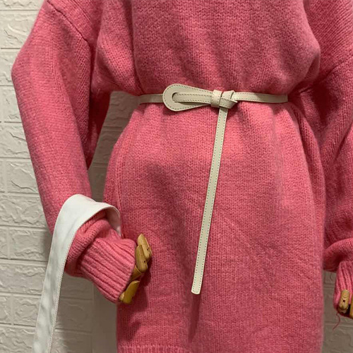 Seasonal style with dress, thin belt, women's knotted decorative suit, waisted, versatile coat, black small belt, trendy