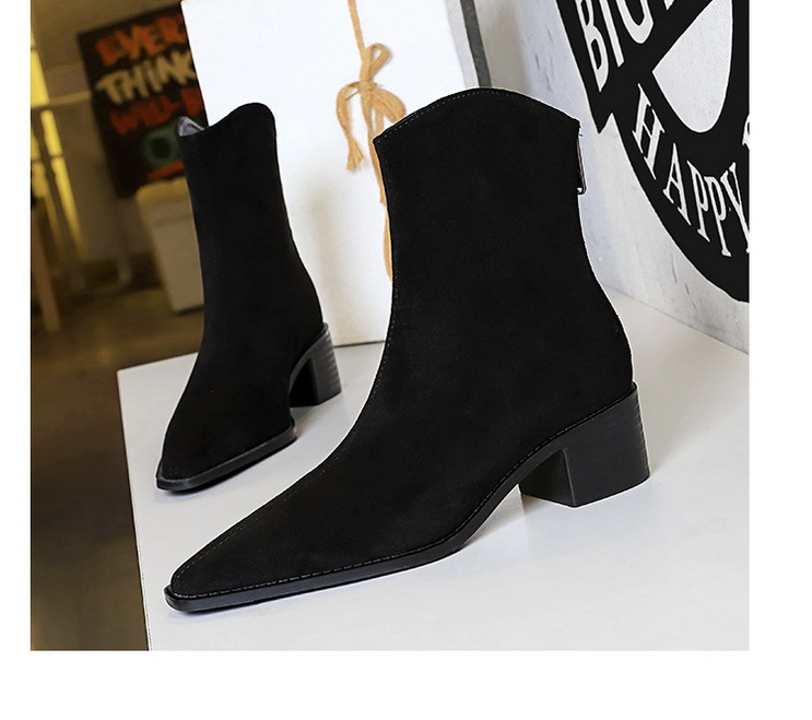 Modische, schlichte Winter-All-in-One-Stiefeletten aus Wildleder mit klobigem Mittelabsatz und spitzer Spitze für Damen_voghion.com