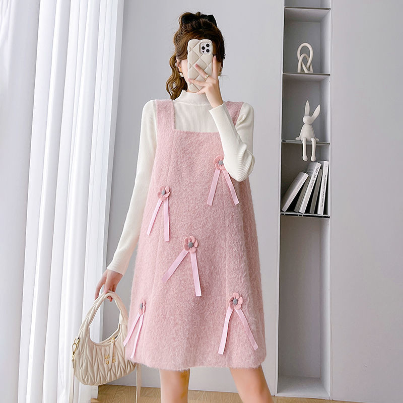 임산부복 가을 겨울 신상 임산부복 니트 바텀 스웨터 울 나이 감소 인형 임산부 오버올 스커트 투피스 슈트