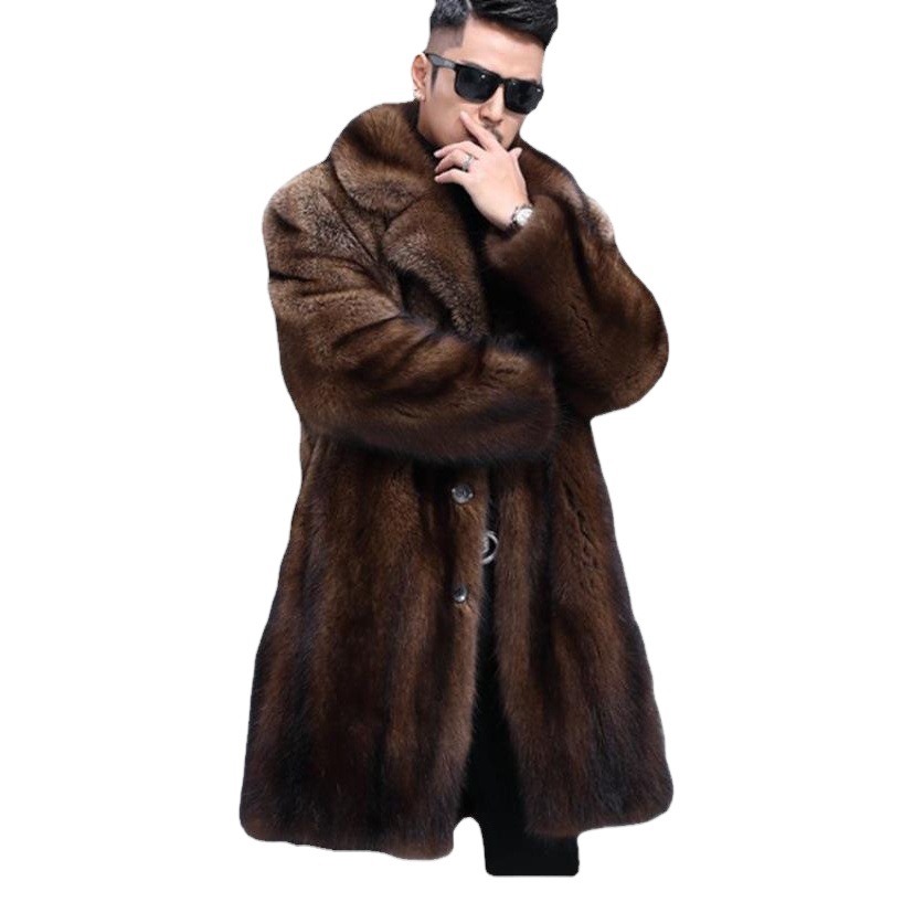 Haining visón abrigo de visón de los hombres de todo el otoño y el invierno Nuevo engrosamiento largo de los hombres de piel sintética abrigo de piel casual