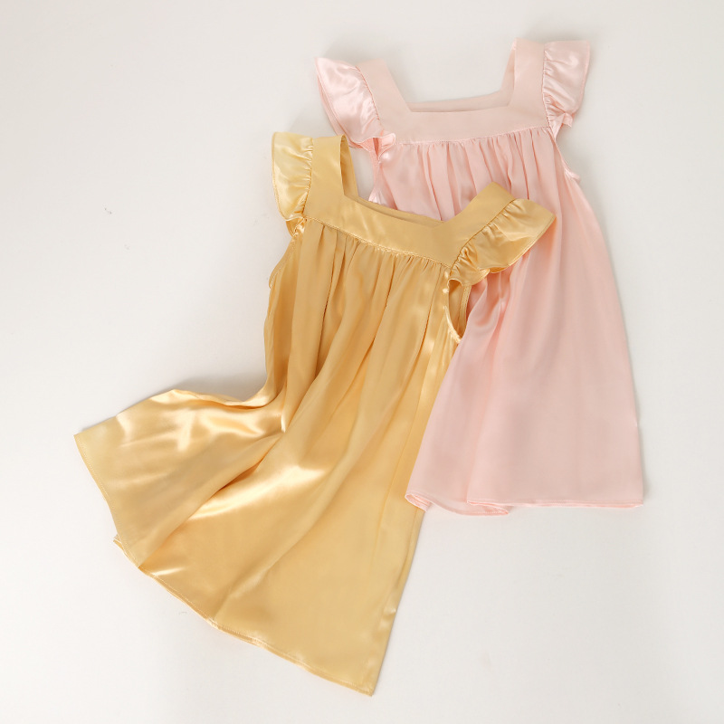 Special Price Children's Silk Pajamas Girls 100% Mulberry Silk Nightgown Baby Summer Slip Skirt Princess Style Home Clothes