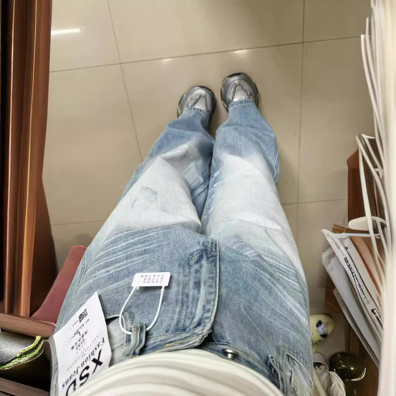 美式高街vibe风直筒牛仔裤女高腰宽松拖地小众设计感复古阔腿长裤|undefined