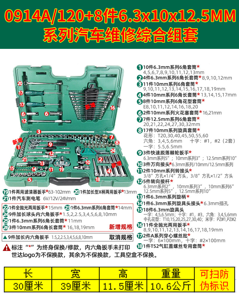 Qìchē 128pcs Auto Repair Tool Set Socket Wrench Car Repair (Sheet Metal Spray Repair) - 09014a128pcs-repair-set