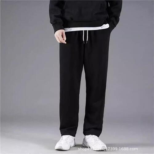 Sweatpants, four-season men's casual pants, straight leg, loose, solid color, thin and velvet pants, fashion brand bottoms