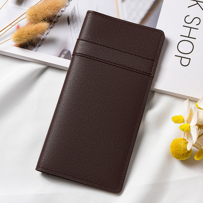 Cartera larga de color liso con diseño de patchwork para mujer, bolso de mano ligero con cierre, tarjetero con múltiples ranuras para tarjetas, cartera de cuero versátil y moderna.