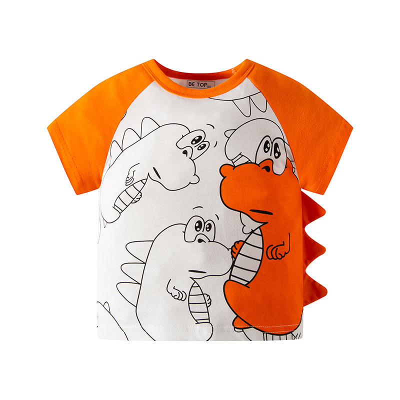 Estilo coreano nuevos niños de manga corta de dibujos animados de color a juego manga camiseta de niño manga de cuerno de algodón puro bebé de dibujos animados ropa para niños