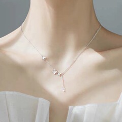 S925純銀蝶ネックレス軽豪華女小衆百合首鎖百合仙気ins風潮女夏鎖骨鎖