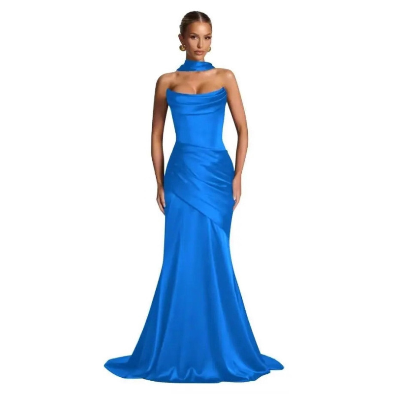 European and American Women's Satin Ball Gown Evening Dress 2026 New Style Mermaid Long Strapless International Supply Source