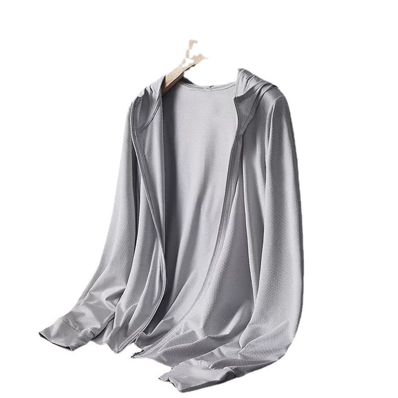 아이스 실크 빠른 건조 얇은 후드 선 스크린 남성 2023 여름 낚시 선 스크린 코트 남성과 여성의 야외 레저 얇은 코트