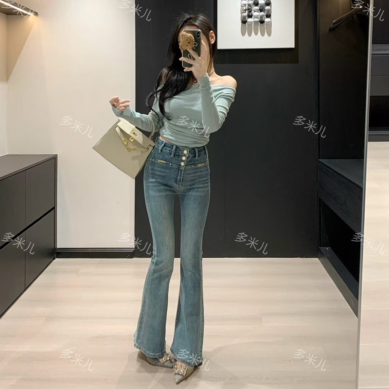 Retro elastic design autumn jeans