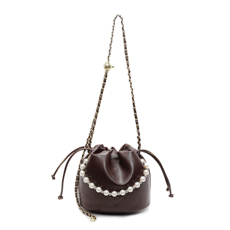 Bolso de cubo de textura transfronteriza 2025 nuevo bolso de mujer bolso de hombro esmerilado retro bolso de mensajero con cadena de cuentas