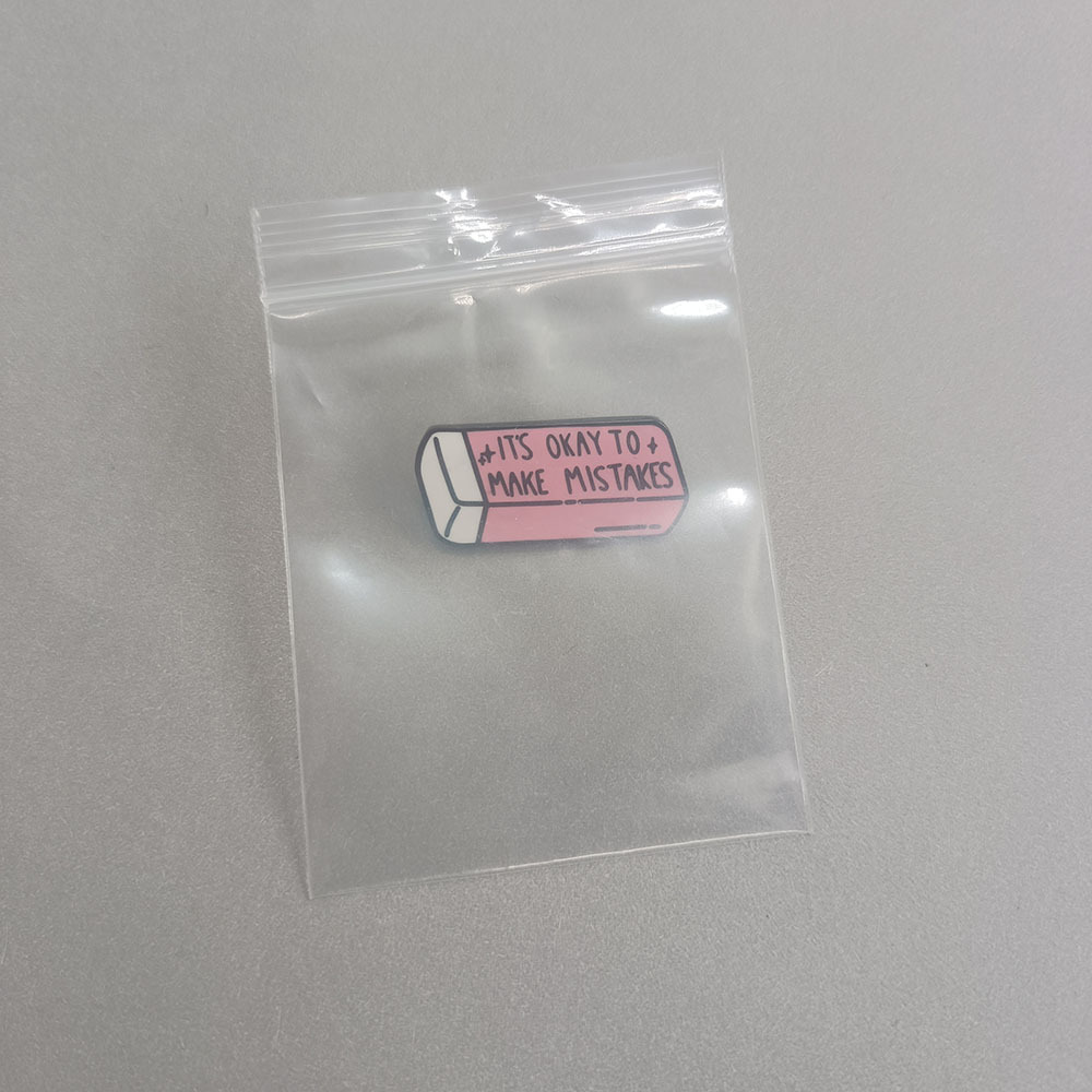 Pink Eraser "It's Okay to Make Mistakes" Enamel Brooch Mental Health Lapel Pin Inspirational Message Badge