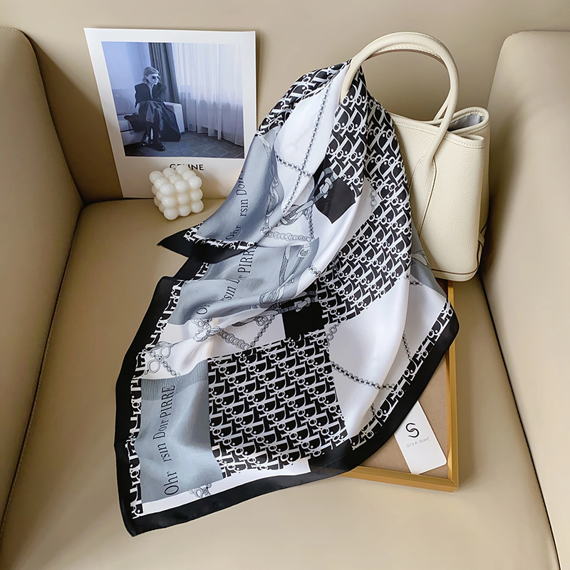 Pañuelo de seda bufanda cuadrada de alto grado de seda artificial Impresión de letras 70 pequeña bufanda cuadrada moda simple satén bufanda profesional personalización