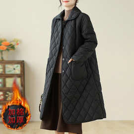 过膝棉服女中长款宽松棉衣ins冬装显瘦百搭外套棉袄