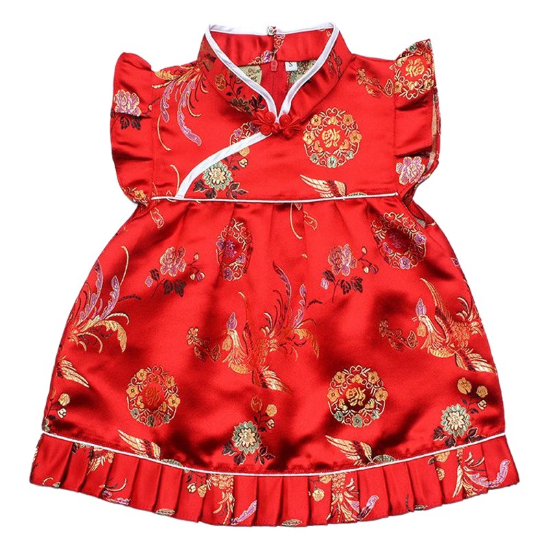 Children's Cheongsam Tang Suit Summer Children's Clothing Baby Clothes Suit Cheongsam Skirt Children's Girl Baby Grab Week One-year-old Dress