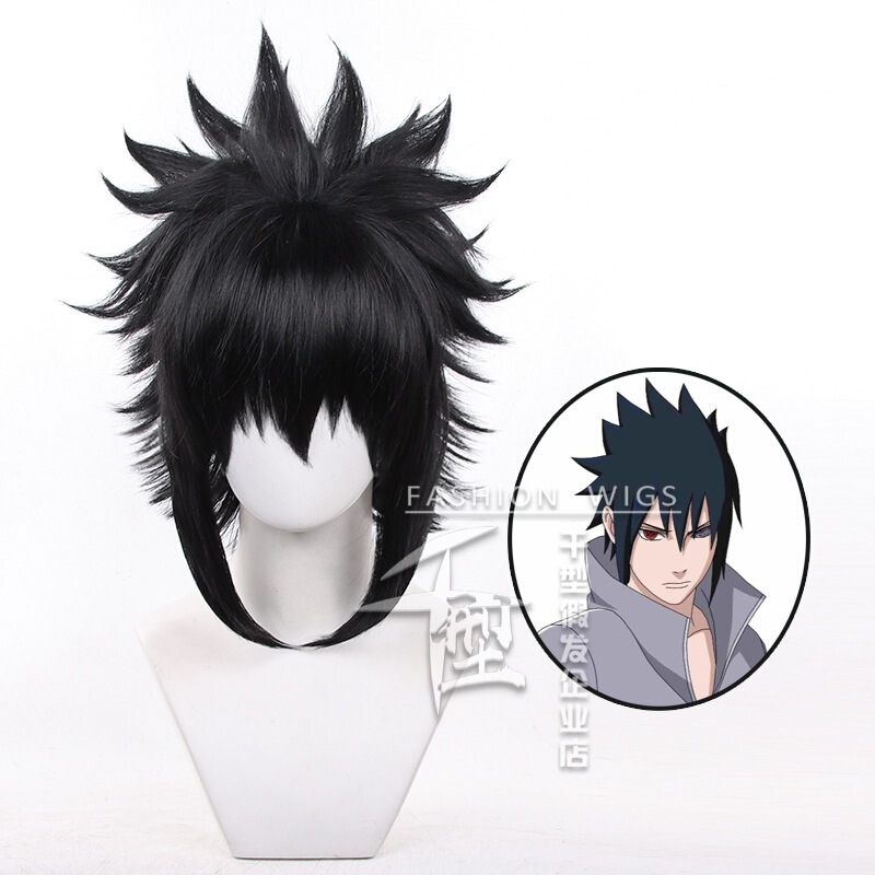 【Xingluo】Naruto Uchiha Sasuke cosplay wig, black short hair with a ruffled top