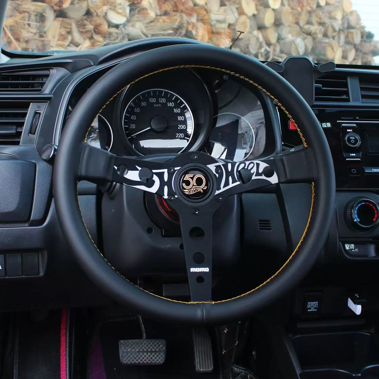 New MOMO 50th Anniversary Genuine Leather Car Modified Racing Steering Wheel 14inch Matte Leather Universal Quick-Release Steering Wheel