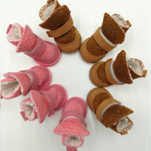 Pet Shoes Snow Boots 4-Piece Set Dog and Cat Cotton Shoes Lamb Velvet Warm Teddy Pomeranian Dog Shoes Wholesale